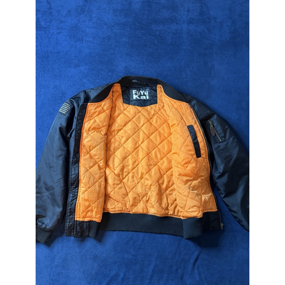 Black Fuyu Kai Bomber Jacket Orange Quilted Lining Sz XL Freedom USA Patch